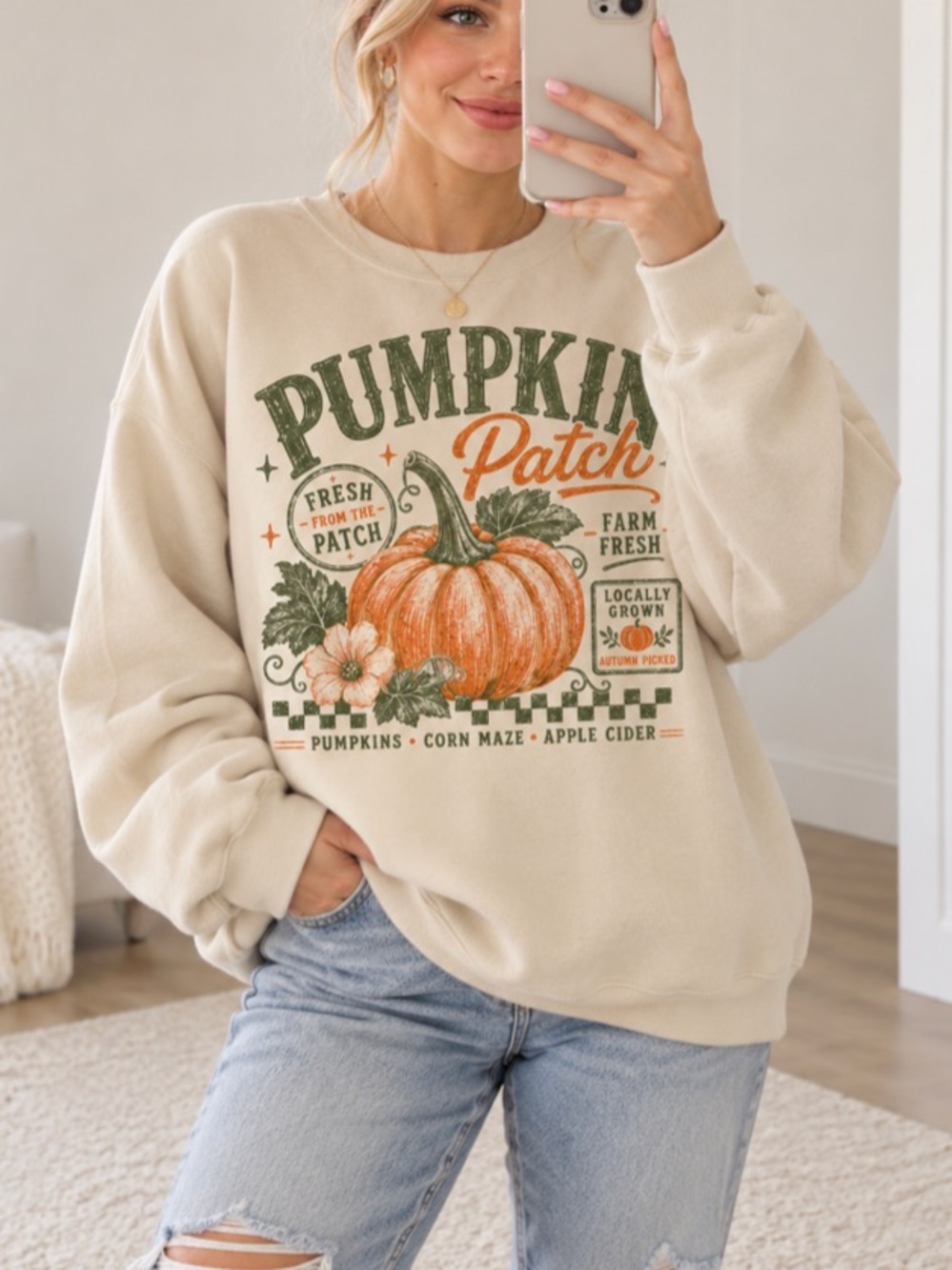 Pumpkin Patch Halloween Graphic Crewneck Sweatshirt, Autumn Fall Sweatshirt
